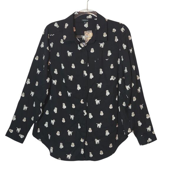 torrid Tops - Torrid Lizzie Dog Button Up Black Shirt Long Sleeve Casual Workwear Size 00 M/L